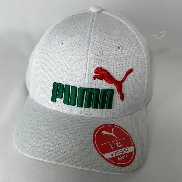 Puma Evercat Stretch Fit Baseball Cap Hat Mesh White Red Green Adult Size L/XL - Picture 8 of 10
